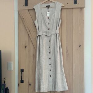 Banana Republic Light Gray Belted Linen Midi Dress